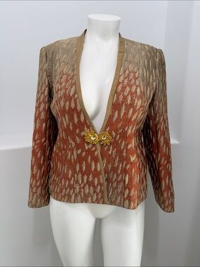 Susanna Vintage  Patterned Evening Rhinestone BlazerJacket Gold Clasp Closure 12
